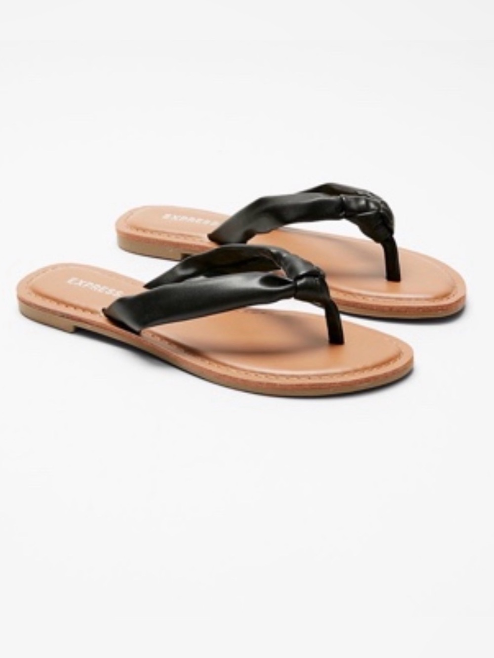 Express Black Knotted Thong Sandals with Tan Footbed